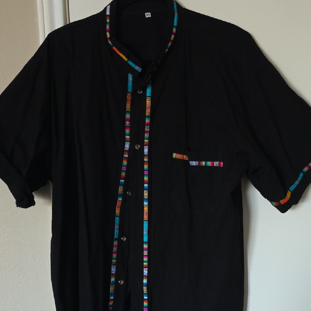 Black Men's Shirt with Multicolor Accents